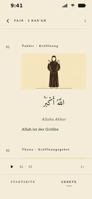 Der erste Schritt des Fajr-Gebets, Takbir, mit Illustration
