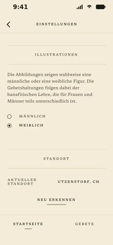 Die Einstellungen mit der Wahl der Illustration und dem Standort